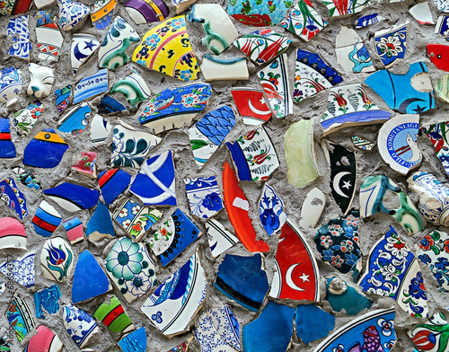 Mosaic of broken tiles wall in Turkey