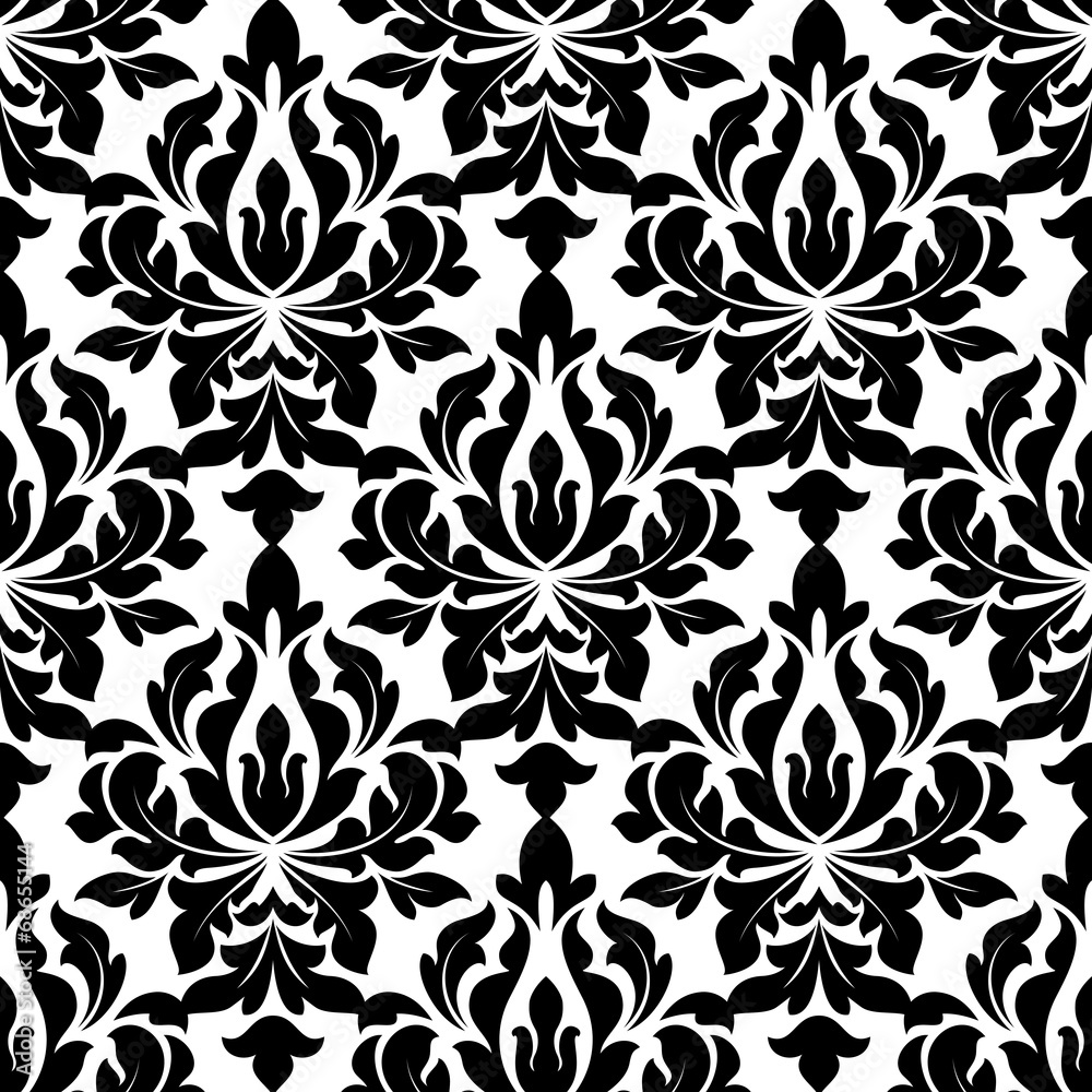 Black colored floral arabesque seamless pattern