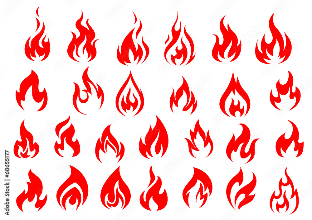 Red fire icons and pictograms set - obrazy, fototapety, plakaty 