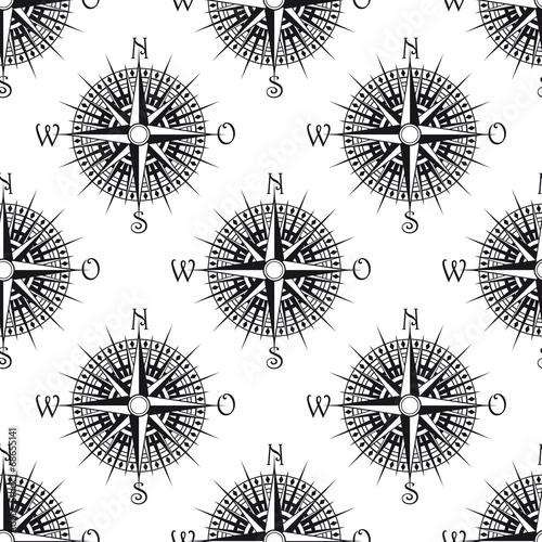 Seamless nautical pattern with old compass