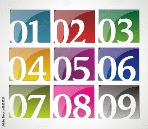 Set of glossy numbers in different colors