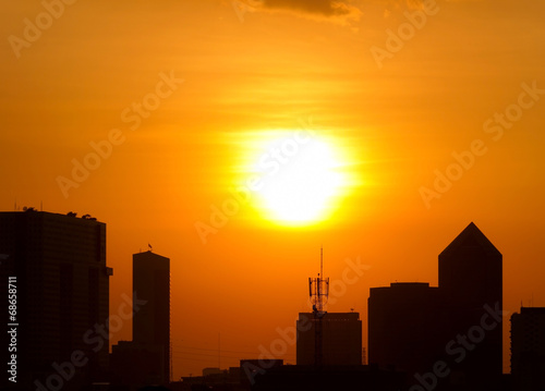 Sunset over building