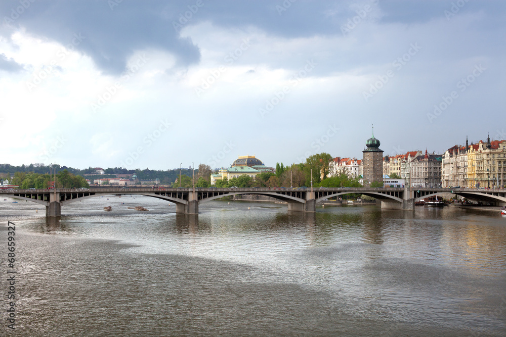 Fototapeta premium Jiraskuv bridge on Vltava river