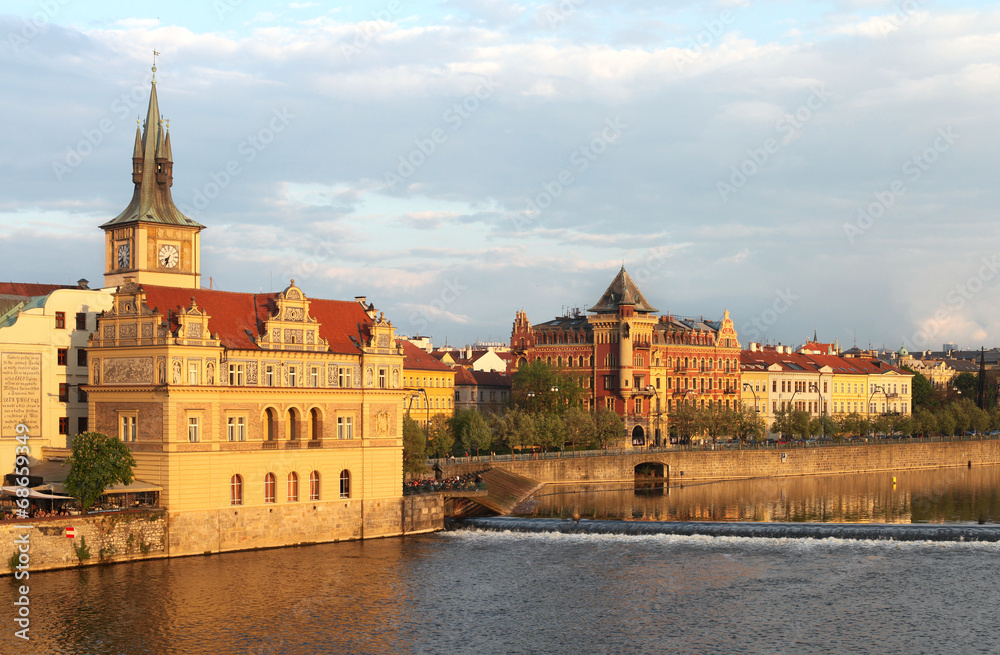 The view of Smetana Museum and rift of Vltava river in Prague