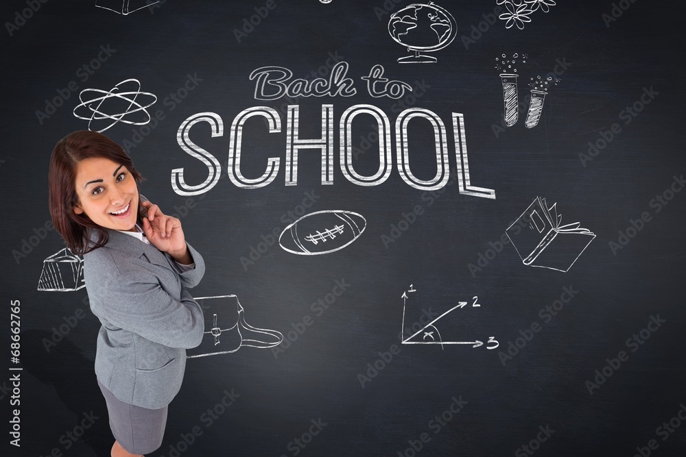Composite image of smiling thoughtful businesswoman Composite image of smiling thoughtful businesswoman