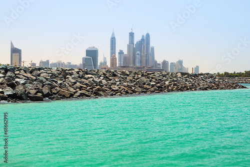 City view from public beach in Dubai, UAE