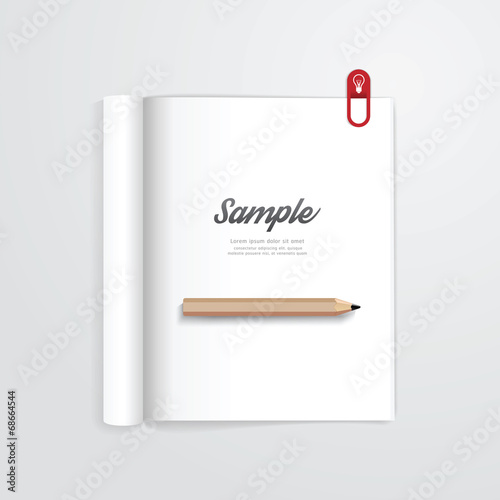 book open with pencil vector magazine template.