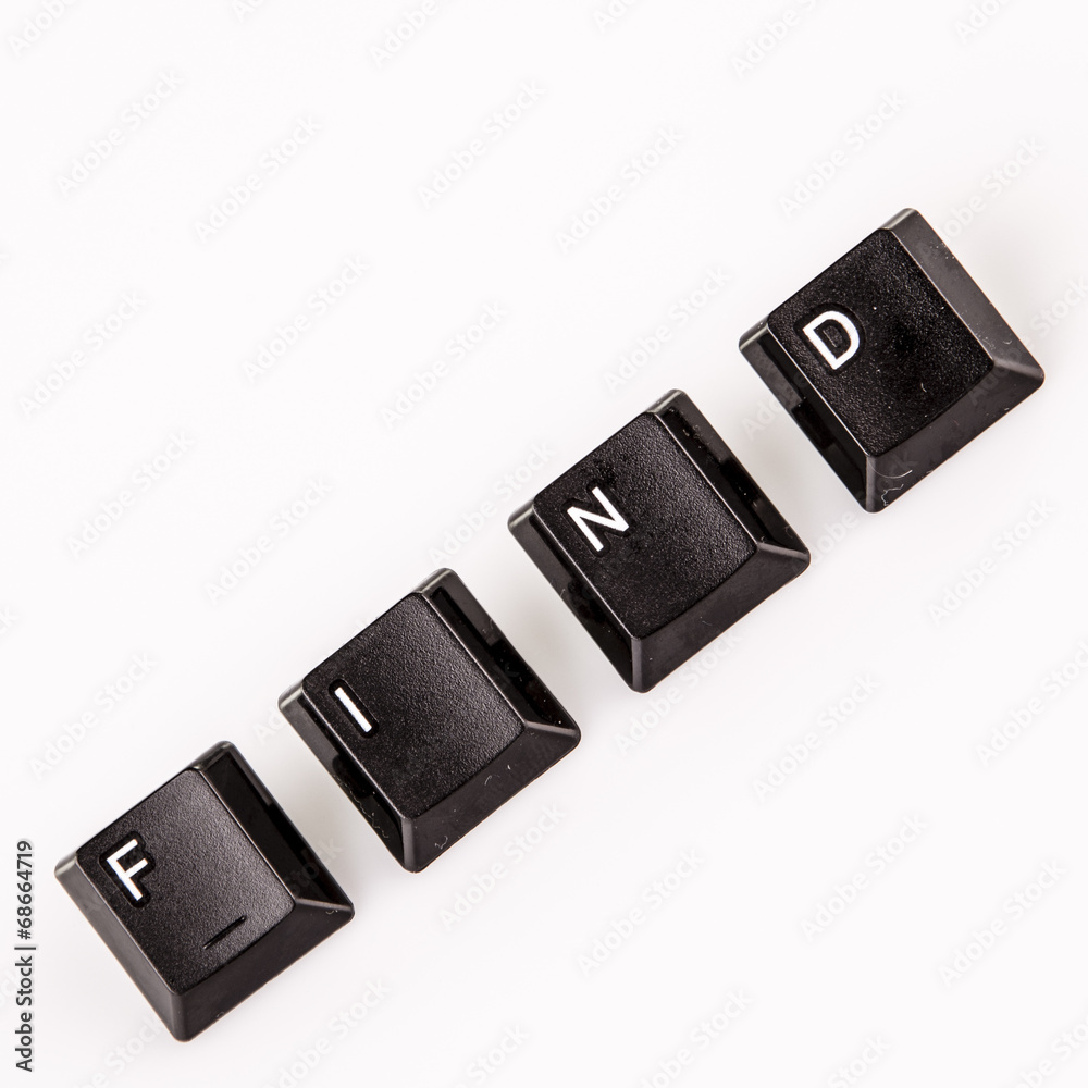 find word written with black computer buttons over white