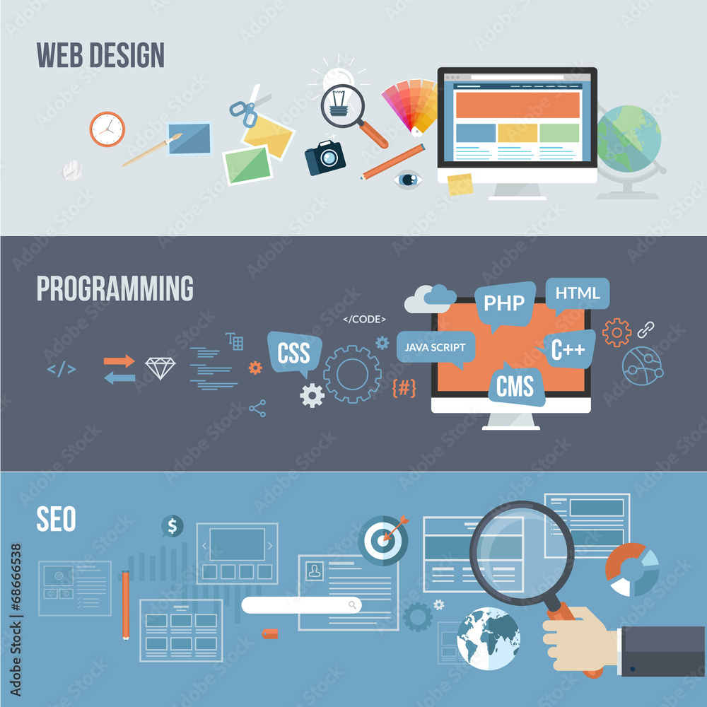 Set of flat design concepts for web development - obrazy, fototapety, plakaty 