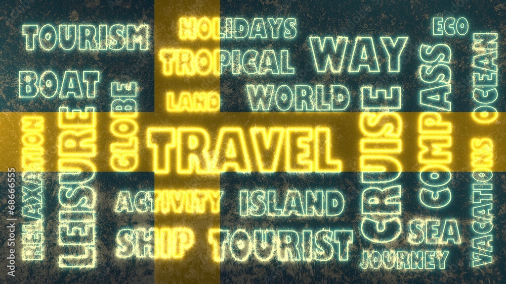 Obraz premium travel related tags cloud on sweden national flag