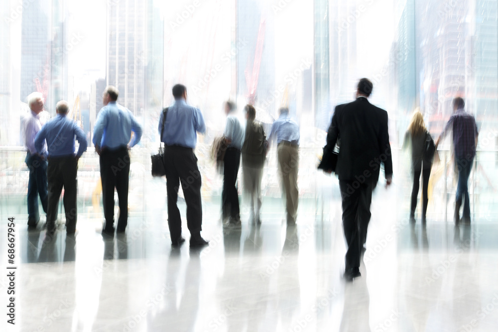 group of people in the lobby business center