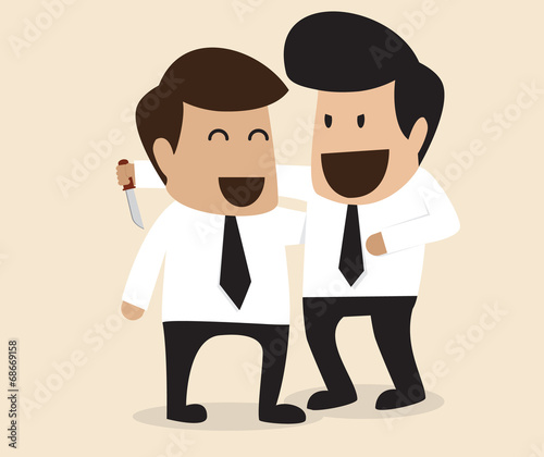 Businessman stabbing his friend in the back