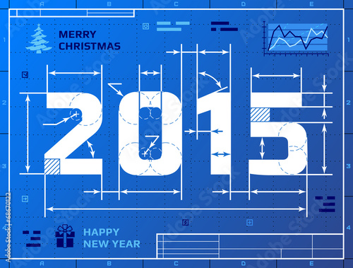 Card of New Year 2015 like blueprint drawing