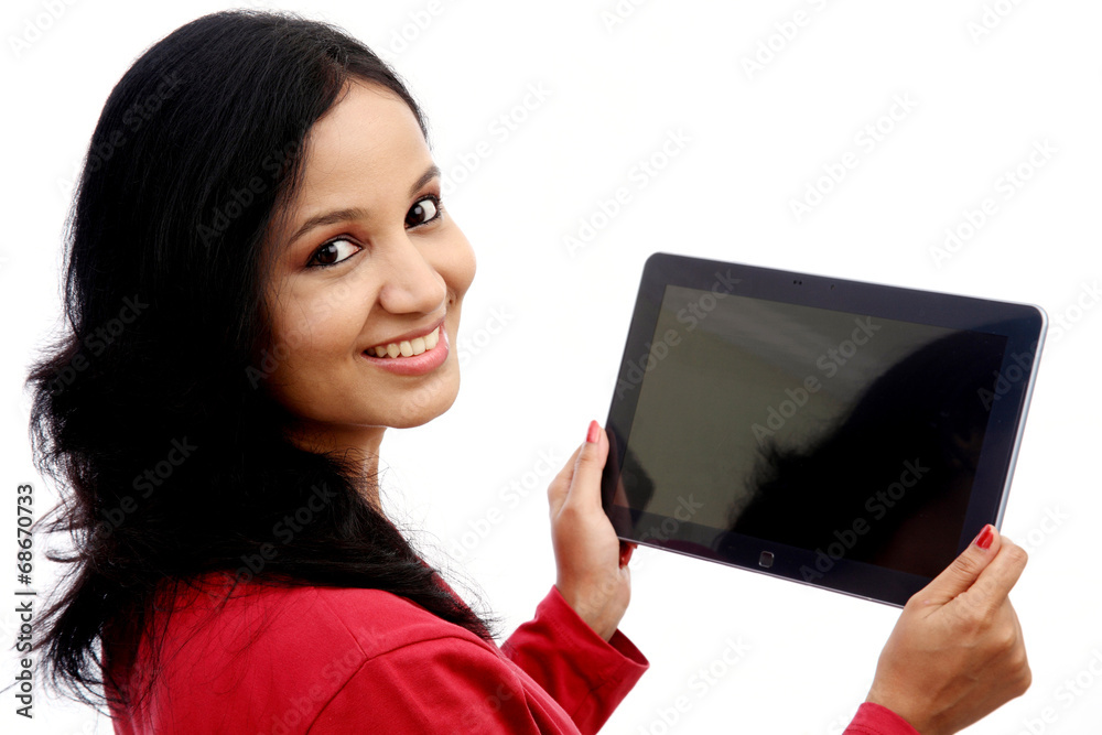 Happy young woman with tablet computer Happy young woman with tablet computer