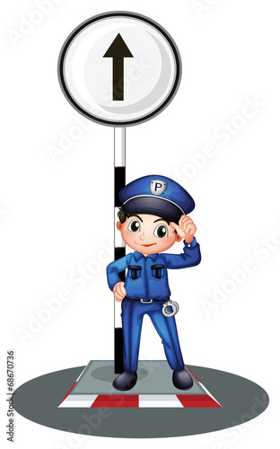 A policeman near the post