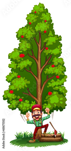 A happy woodman under the tree