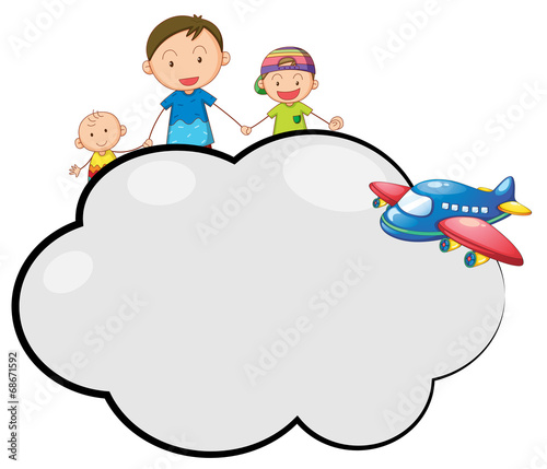 An empty cloud callout with a family and a plane