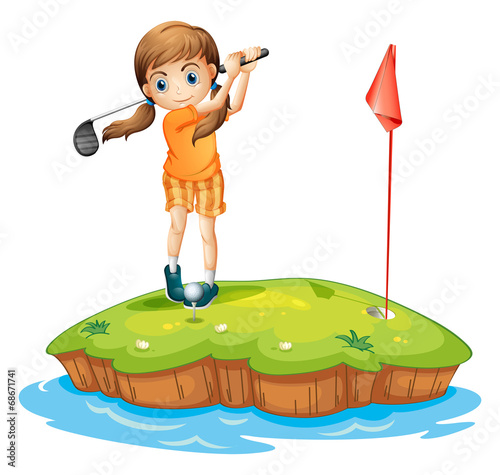 A young woman playing golf