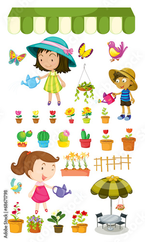 Kids watering the plants