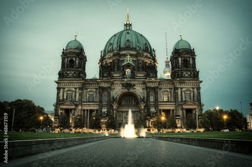 Berlin Cathedral, or Berliner Dom, illuminated at night © kemaltaner
