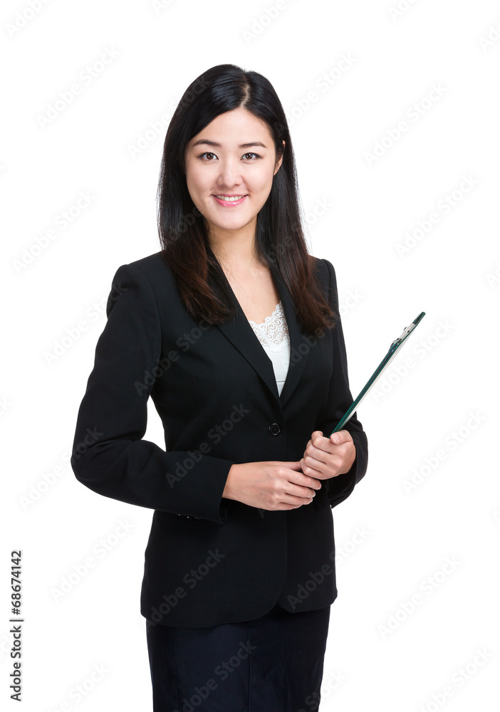 Asian businesswoman with clipboard Asian businesswoman with clipboard