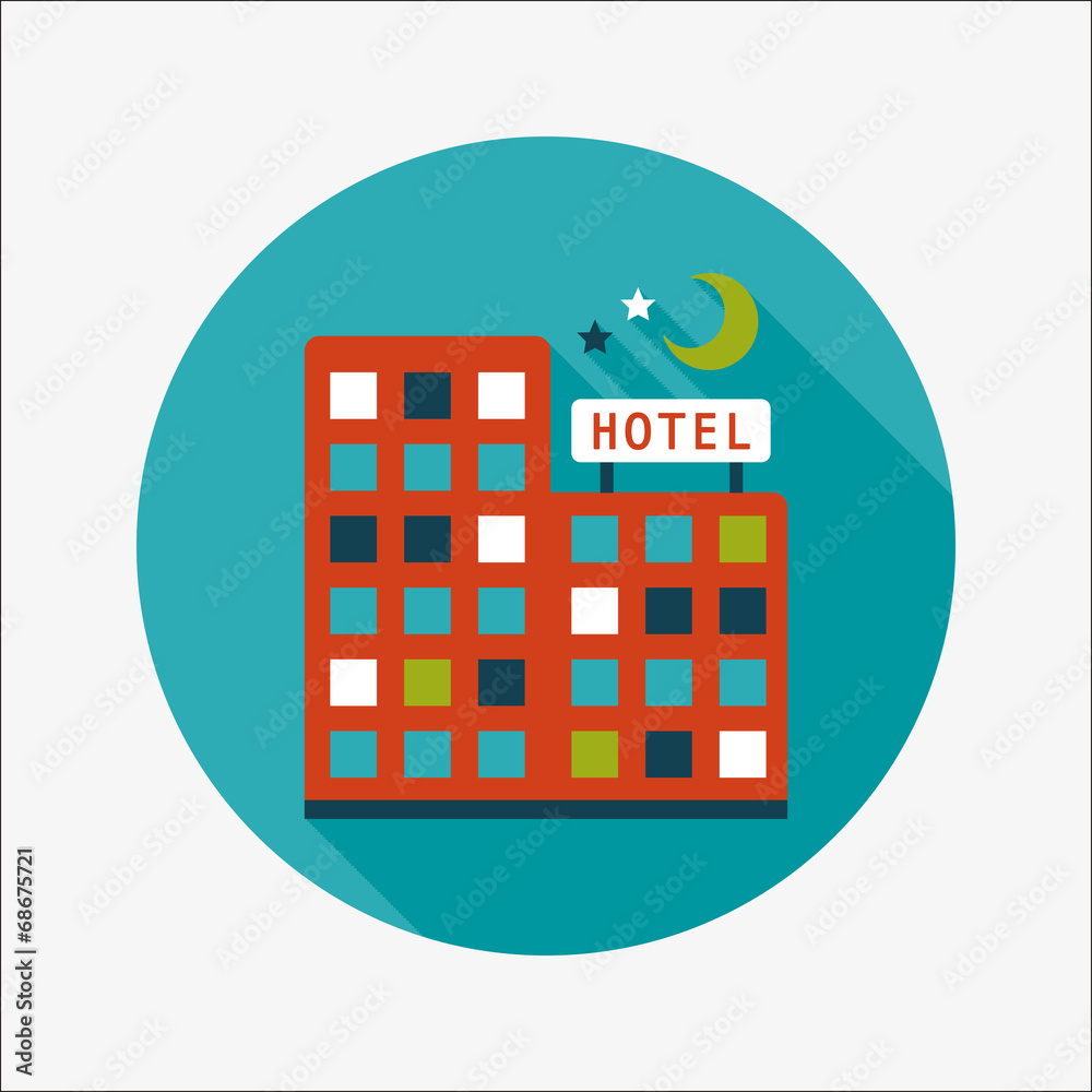 Hotel flat icon with long shadow Hotel flat icon with long shadow