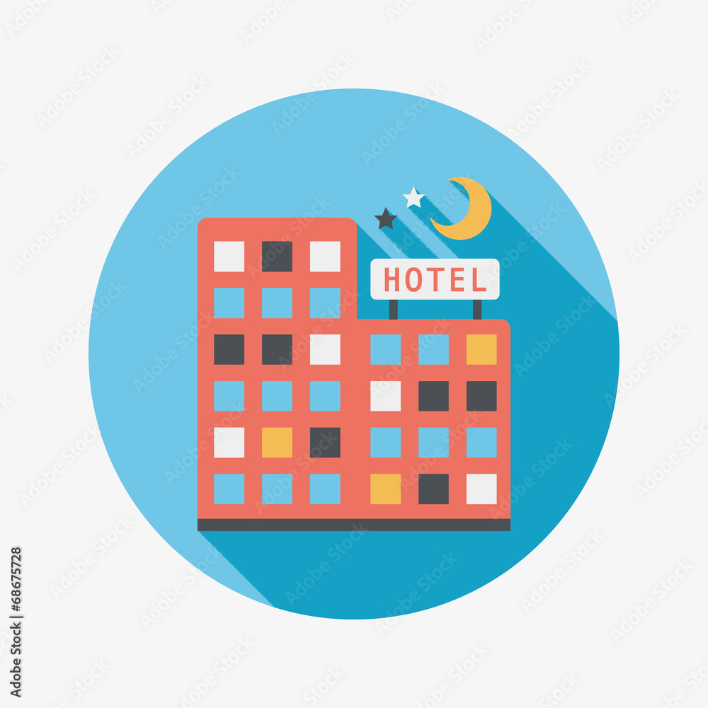 Hotel flat icon with long shadow Hotel flat icon with long shadow