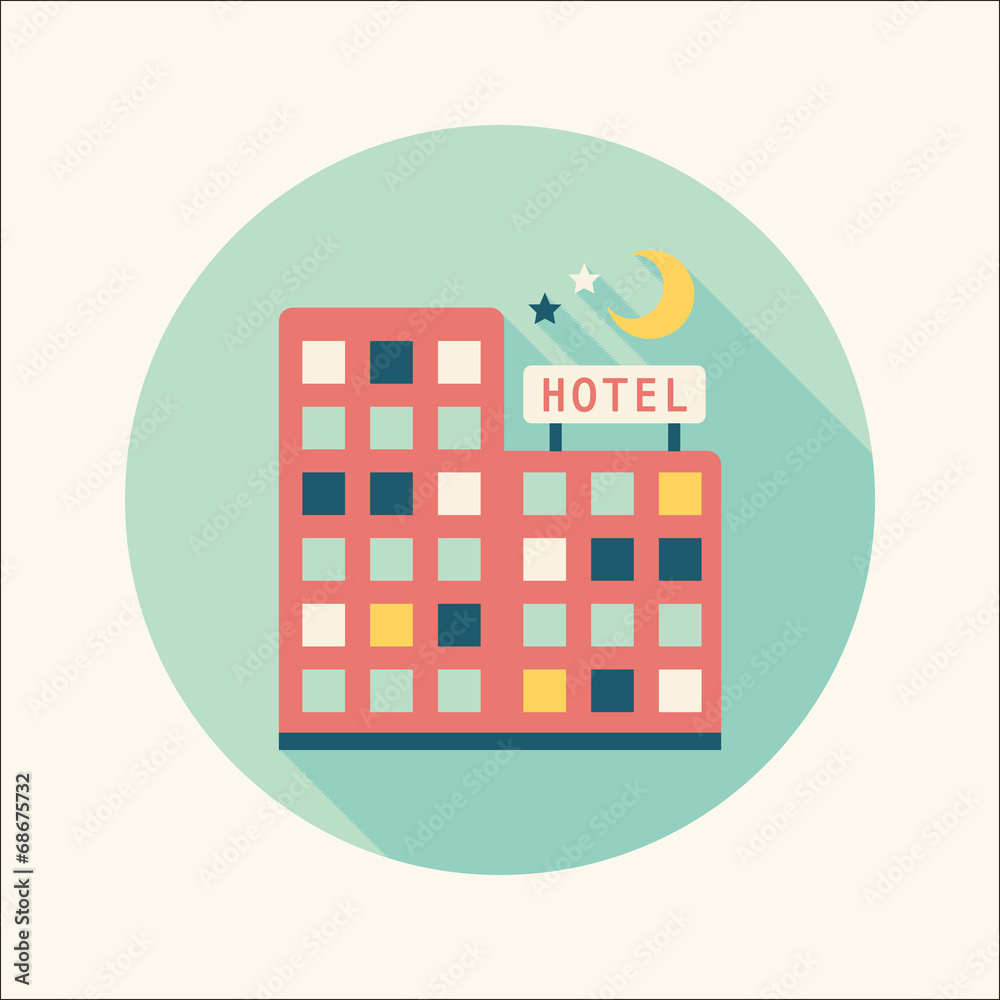 Hotel flat icon with long shadow Hotel flat icon with long shadow