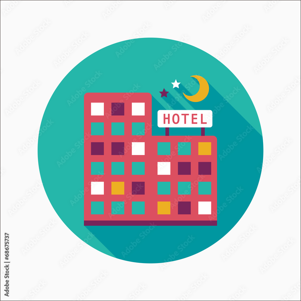 Hotel flat icon with long shadow Hotel flat icon with long shadow