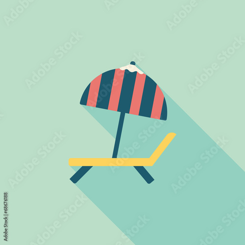 Lounger Beach Sunbed Chair flat icon with long shadow