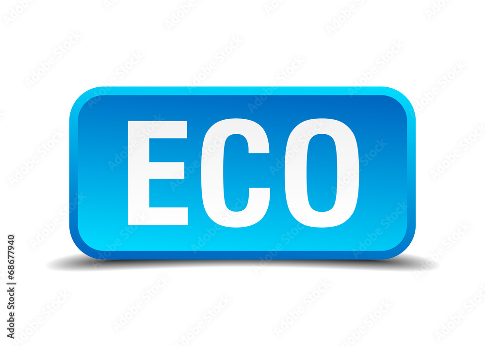 eco blue 3d realistic square isolated button eco blue 3d realistic square isolated button