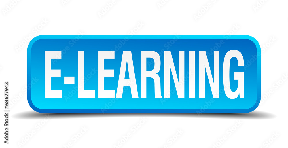 e-learning blue 3d realistic square isolated button e-learning blue 3d realistic square isolated button