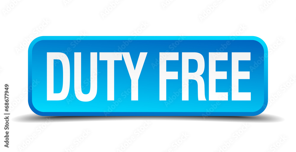 duty free blue 3d realistic square isolated button duty free blue 3d realistic square isolated button