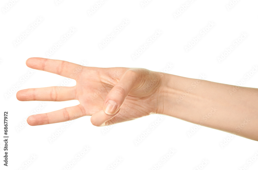 Female caucasian hand gesture isolated