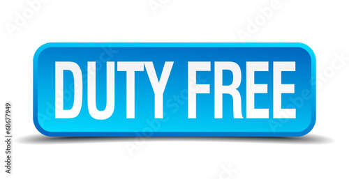 duty free blue 3d realistic square isolated button