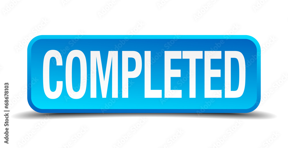 completed blue 3d realistic square isolated button completed blue 3d realistic square isolated button