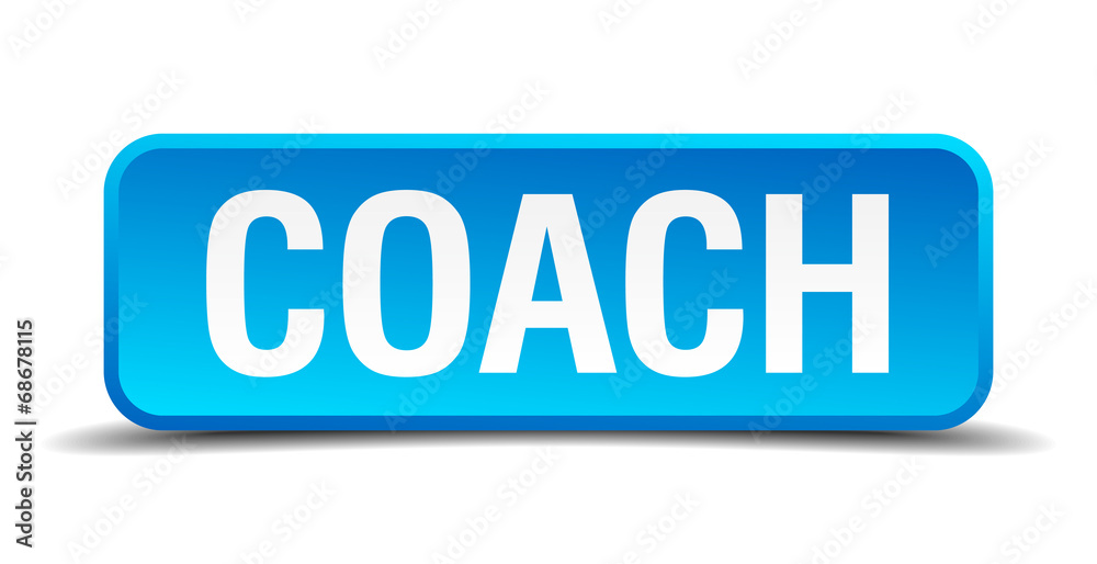 coach blue 3d realistic square isolated button coach blue 3d realistic square isolated button