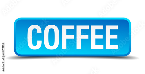 coffee blue 3d realistic square isolated button