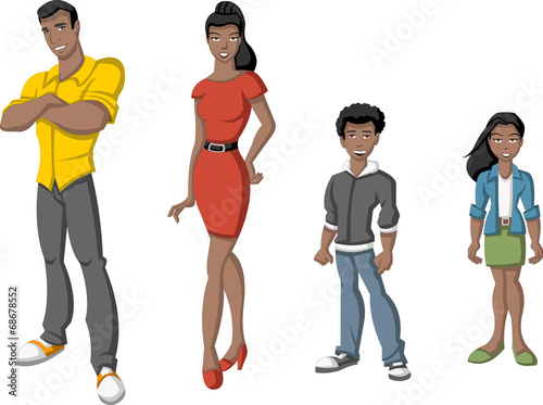 Happy cartoon african family. Black people.
