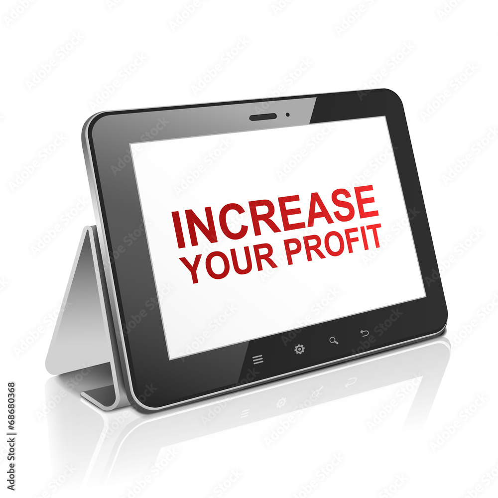 tablet computer with text increase your profit on display tablet computer with text increase your profit on display