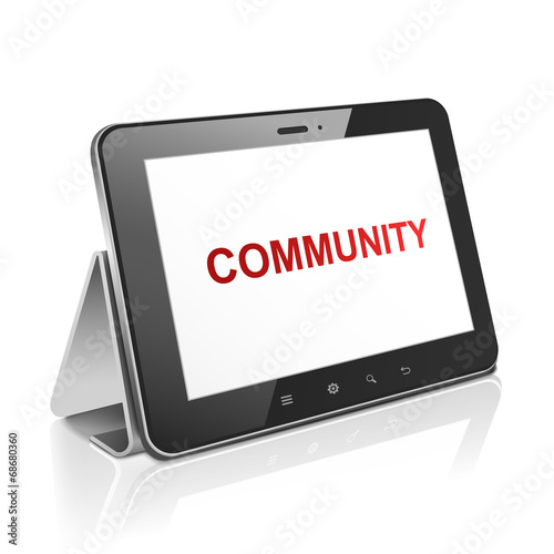 tablet computer with text community on display