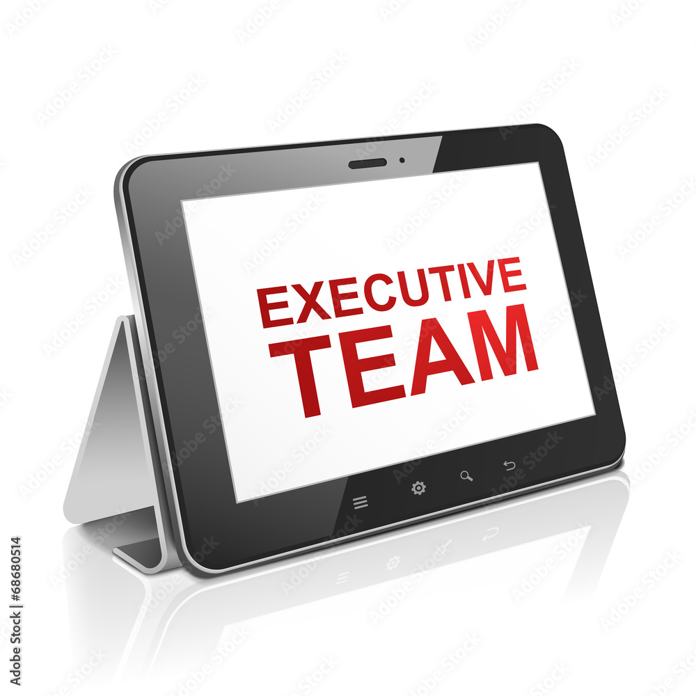 tablet computer with text executive team on display tablet computer with text executive team on display
