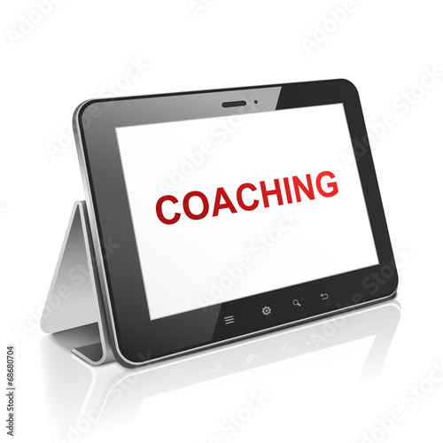 tablet computer with text coaching on display