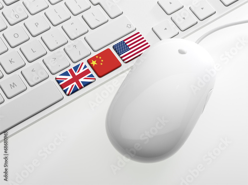 Blank keyboard with Union Jack, China and USA Flag