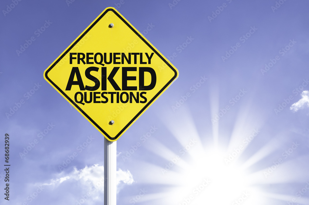 Frequently Asked Questions road sign with sun background Frequently Asked Questions road sign with sun background