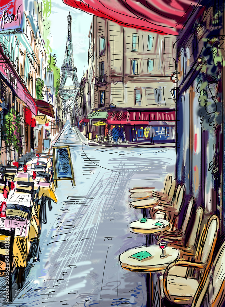 Naklejka premium Ulica w Paryżu - ilustracja