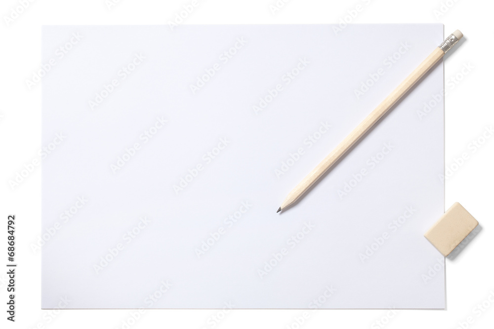 White Sheet Pencil and Eraser with Clipping Path White Sheet Pencil and Eraser with Clipping Path