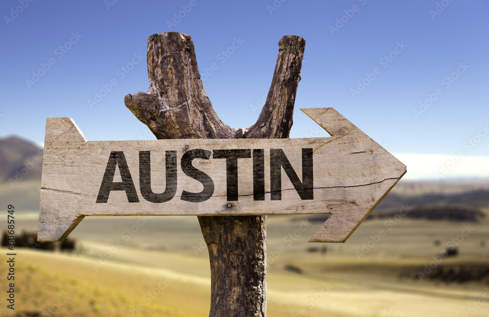 Austin wooden sign isolated on desert background