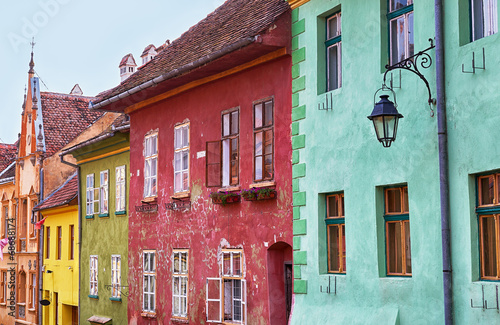 Colourful facades in Sighisoara, Romania.