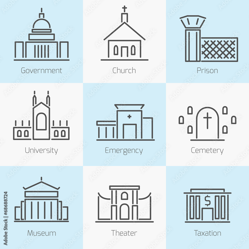 Set of government buildings icons
